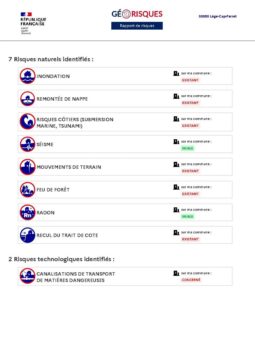Rapport de Risques Lège-Cap-Ferret - Page 2