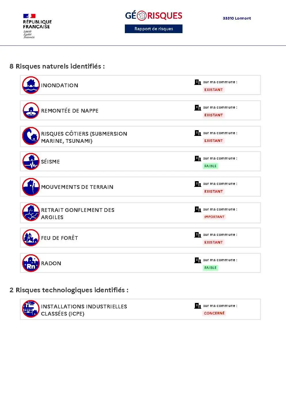 Rapport de Risques Lormont - Page 2