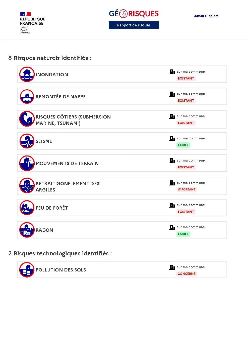 Rapport de Risques Clapiers - Page 2