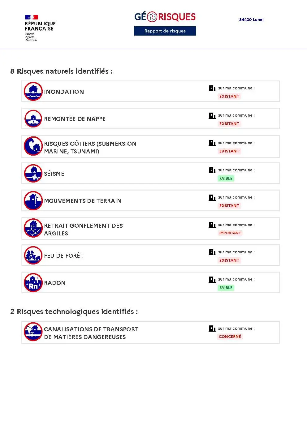 Rapport de Risques Lunel - Page 2