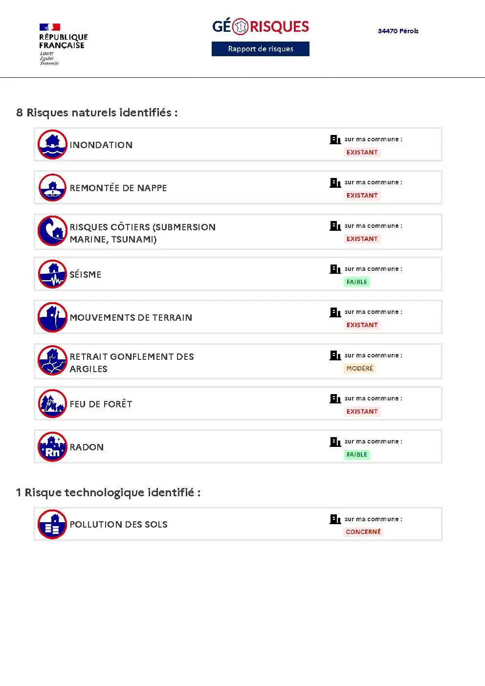 Rapport de Risques Pérols - Page 2