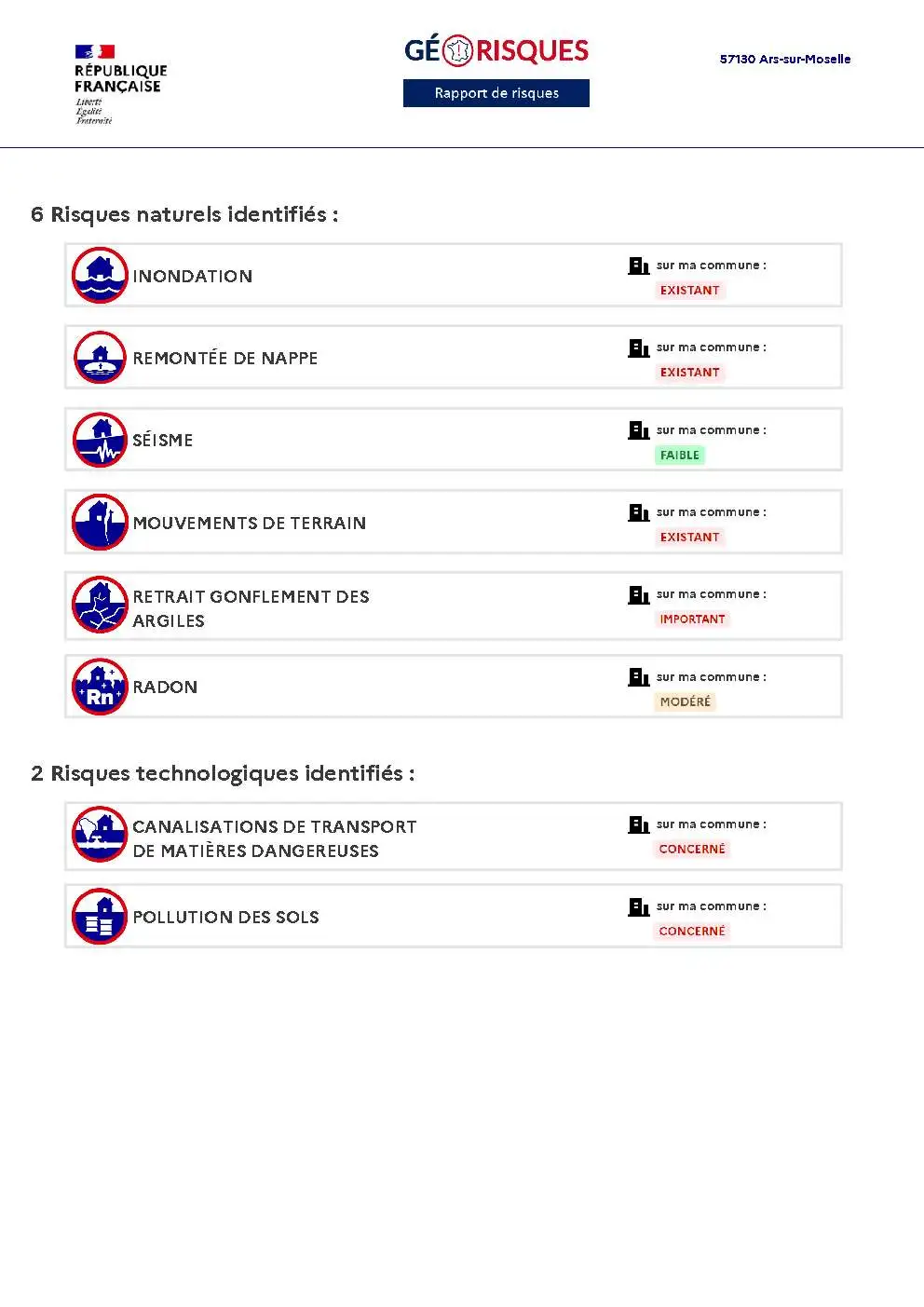 Rapport de Risques Ars-sur-Moselle - Page 2