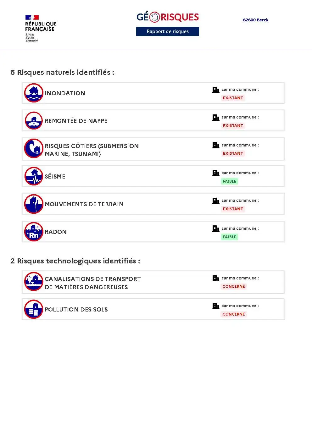 Rapport de Risques Berck - Page 2