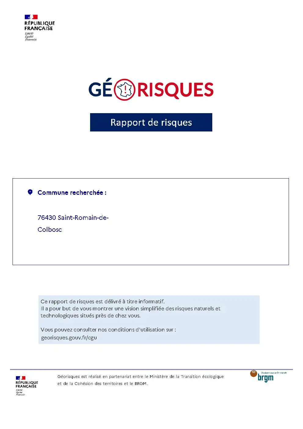 Rapport de Risques Saint-Romain-de-Colbosc - Page 1