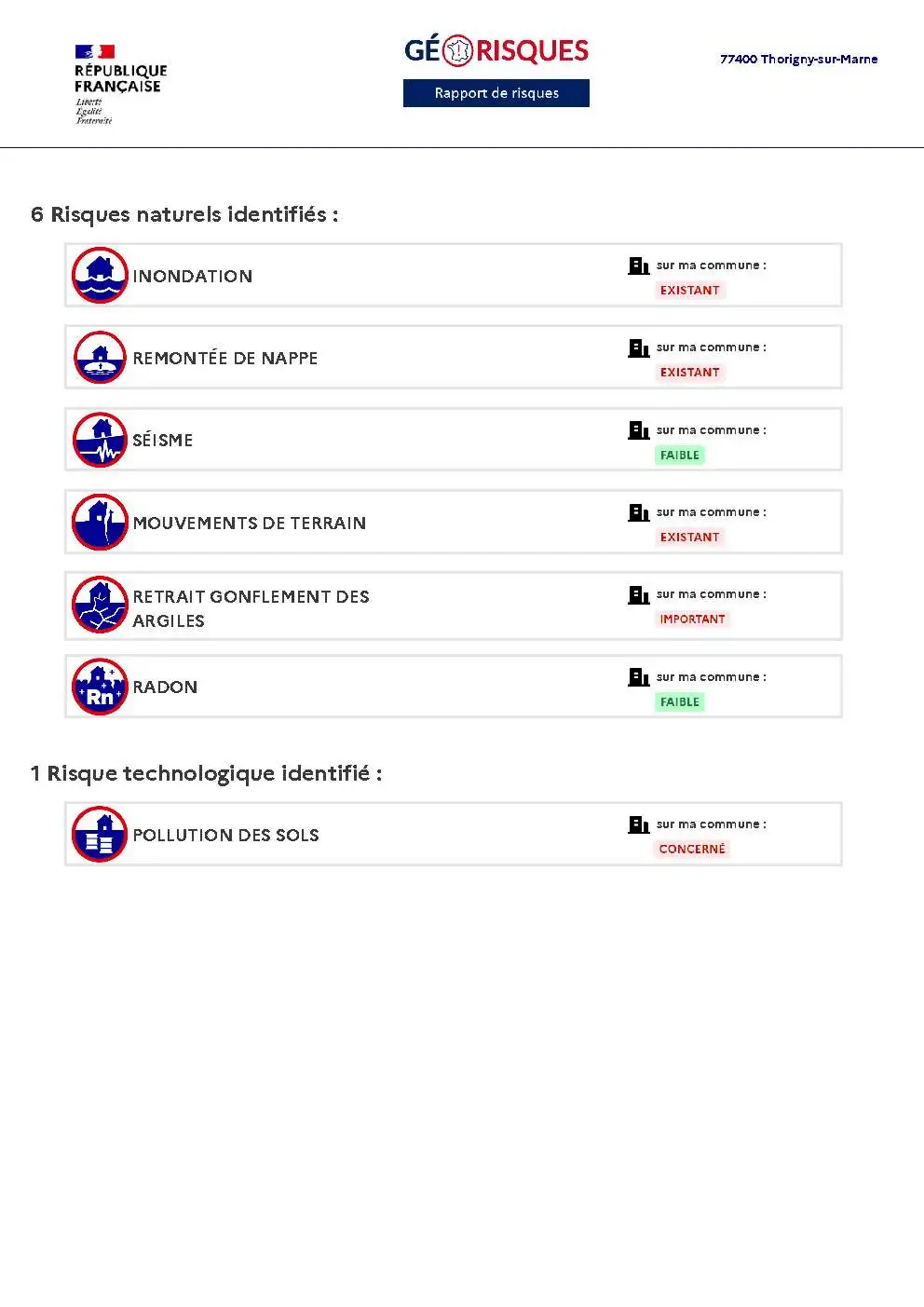 Rapport de Risques Thorigny-sur-Marne - Page 2